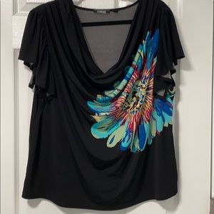 Black with colorful print top: